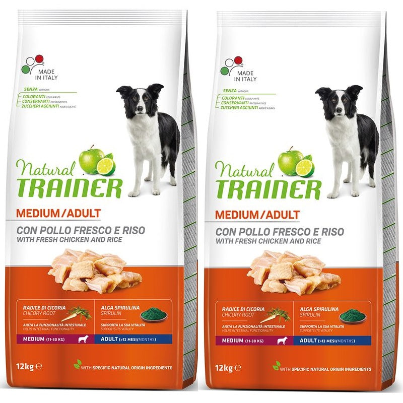 2x12kg Natural Trainer Medium Adult con Pollo Fresco e Riso - Cane 2x12kg Natural Trainer Medium Adult con Pollo Fresco e Riso - Cane